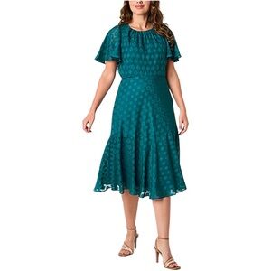 Liz Claiborne Jacquard Midi A-Line Dress Teal Size 6 NWT